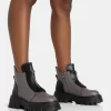 Astra Wide Fit Grey And Black Zip Front Chunky Ankle Boots