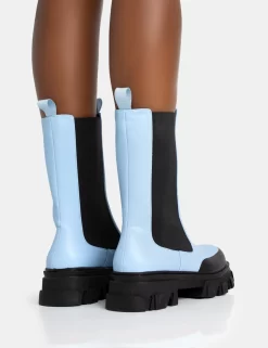Kira Blue PU Chunky Sole Chelsea Ankle Boots -Chic Step Shop 771A5631 scaled
