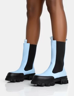 Kira Blue PU Chunky Sole Chelsea Ankle Boots -Chic Step Shop 771A5632 scaled