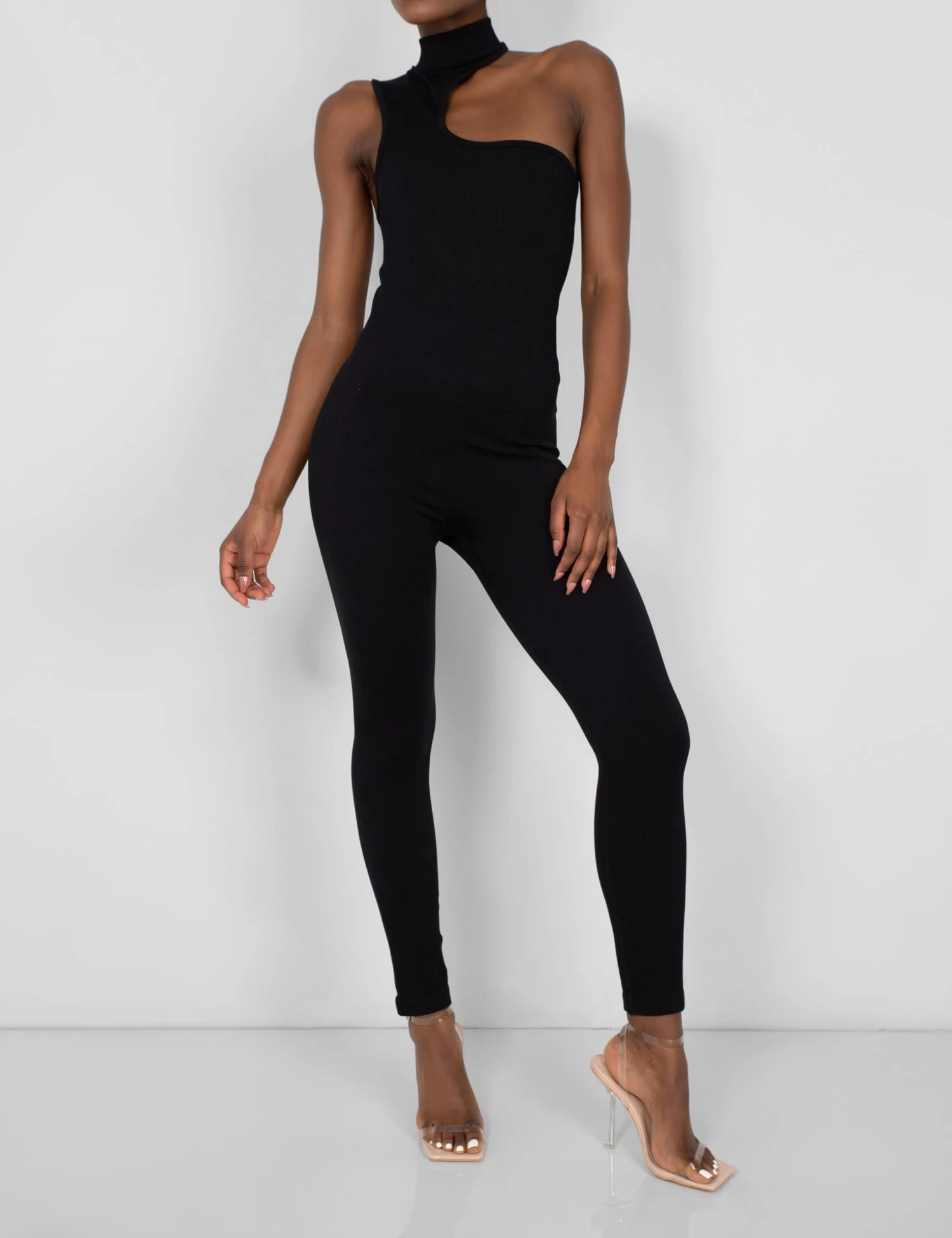 Seamless Asymmetric Neck Jumpsuit Unitard Black 3 Seamless Asymmetric Neck Jumpsuit Unitard Black - Image 3