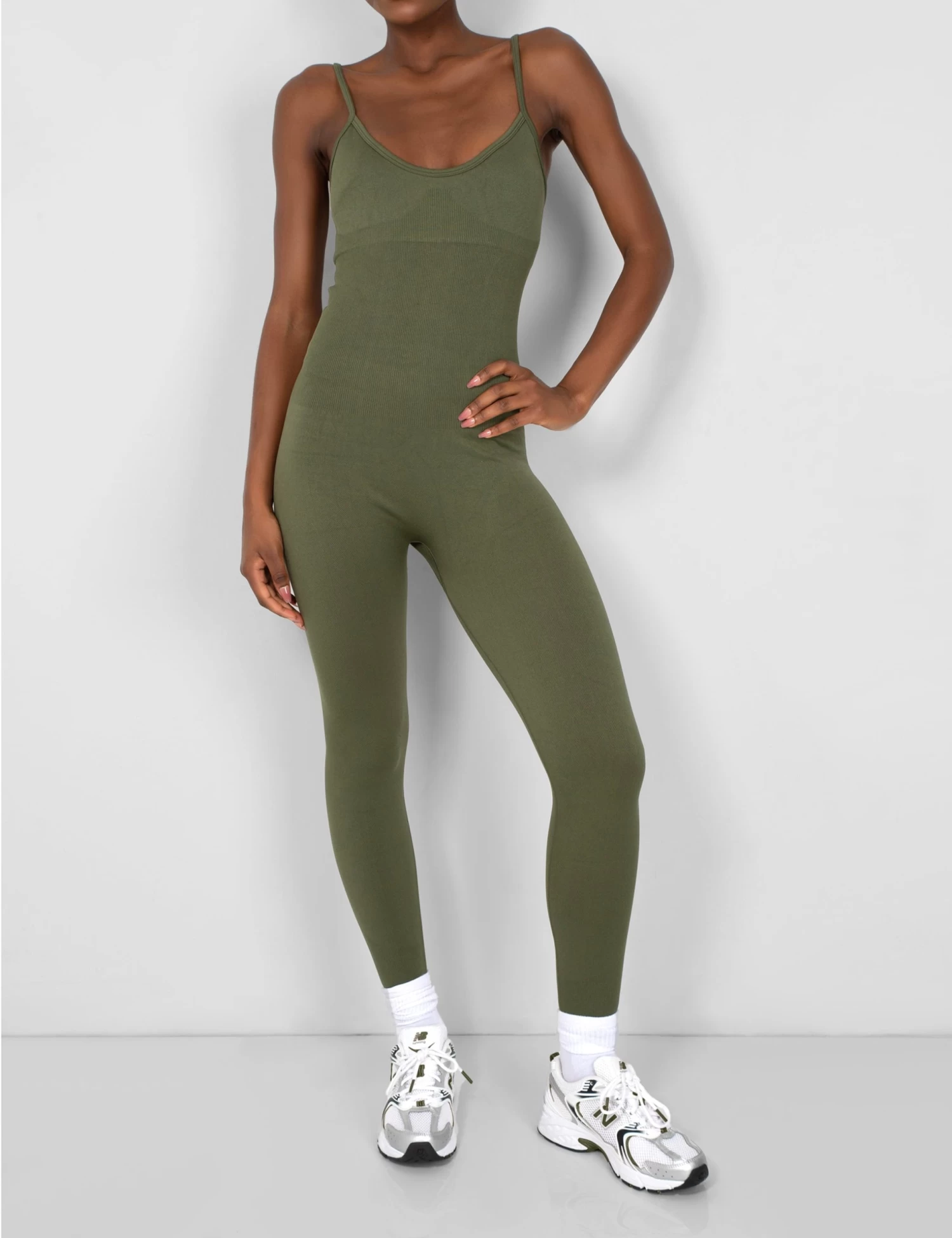 Seamless Unitard Jumpsuit Khaki 4 Seamless Unitard Jumpsuit Khaki - Image 4