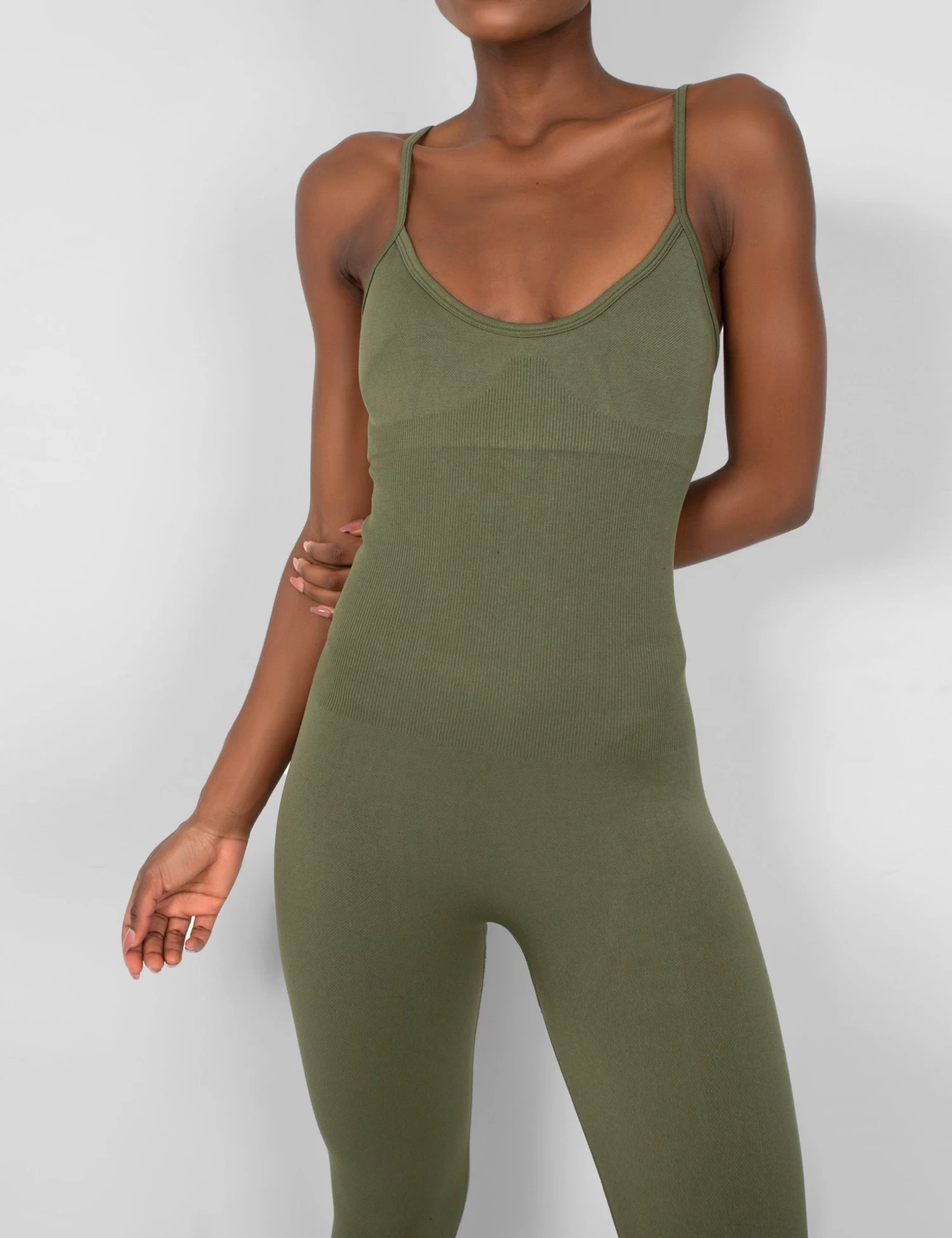Seamless Unitard Jumpsuit Khaki 3 Seamless Unitard Jumpsuit Khaki - Image 3