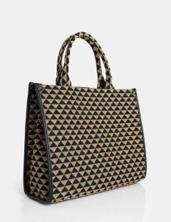 Bali Beige Pyramid Print Tote Canvas Bag