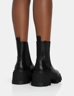 Astro Wide Fit Black Pu Elasticated Ankle Detail Chunky Sole Ankle Heeled Boots -Chic Step Shop 771A5850 16706af9 f517 488c a53c e7a900bf9bca scaled