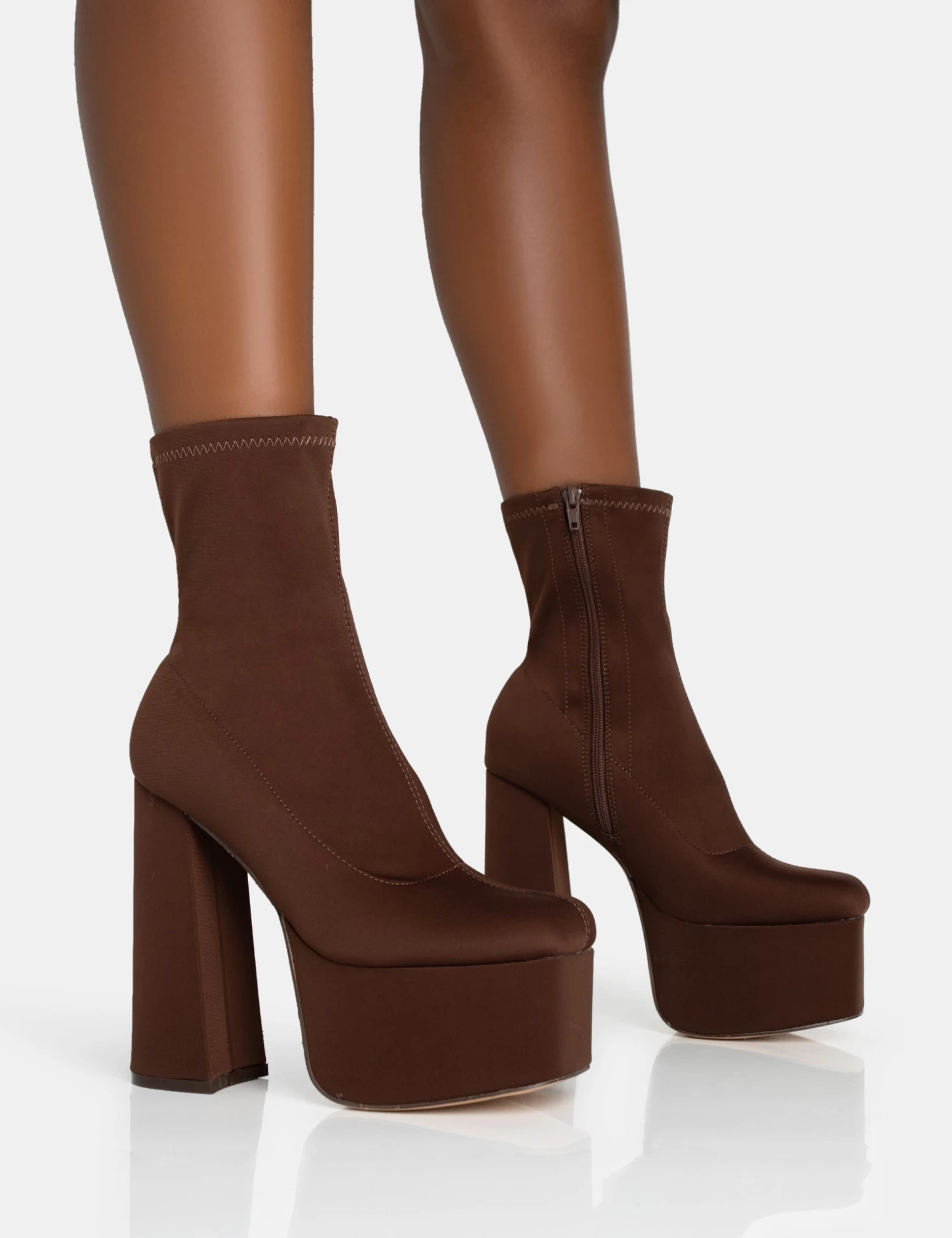 Dominate Chocolate Nylon Platform Rounded Square Toe Block Heeled Ankle Boots 1 Dominate Chocolate Nylon Platform Rounded Square Toe Block Heeled Ankle Boots