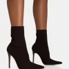 Mirival Chocolate Knitted Stiletto Sock Pointed Toe Ankle Boots
