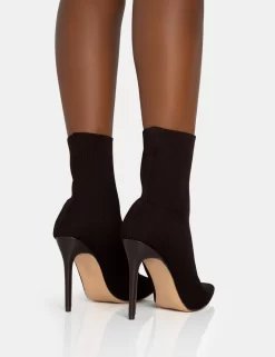 Mirival Chocolate Knitted Stiletto Sock Pointed Toe Ankle Boots 7 Mirival Chocolate Knitted Stiletto Sock Pointed Toe Ankle Boots -Chic Step Shop 771A5867 scaled