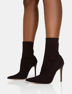 Mirival Chocolate Knitted Stiletto Sock Pointed Toe Ankle Boots 6 Mirival Chocolate Knitted Stiletto Sock Pointed Toe Ankle Boots -Chic Step Shop 771A5868 scaled