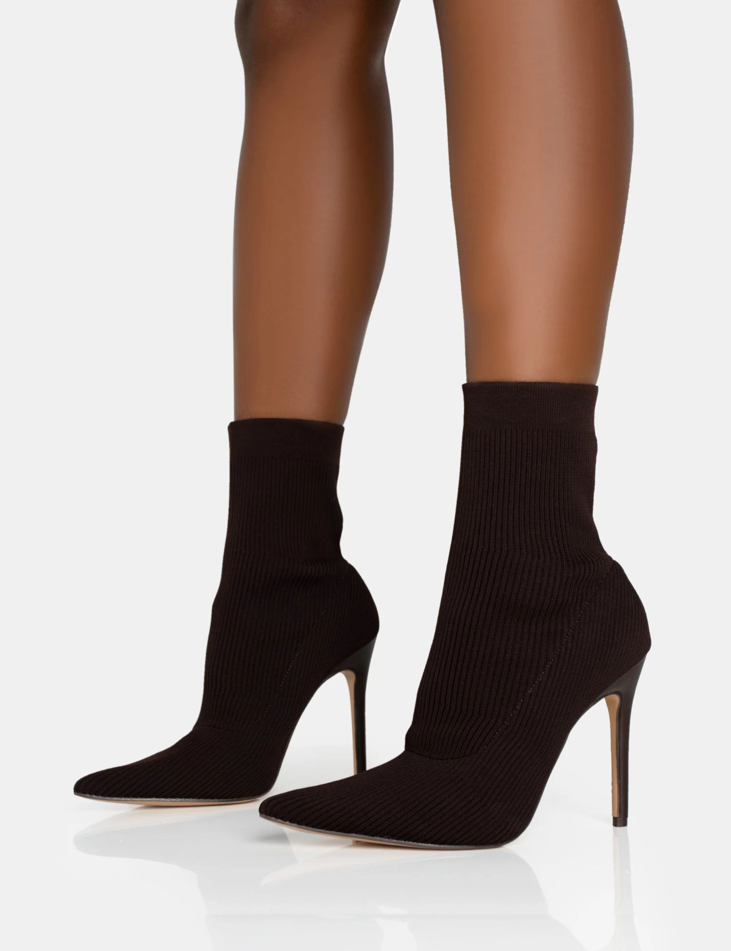 Mirival Chocolate Knitted Stiletto Sock Pointed Toe Ankle Boots 3 Mirival Chocolate Knitted Stiletto Sock Pointed Toe Ankle Boots - Image 3