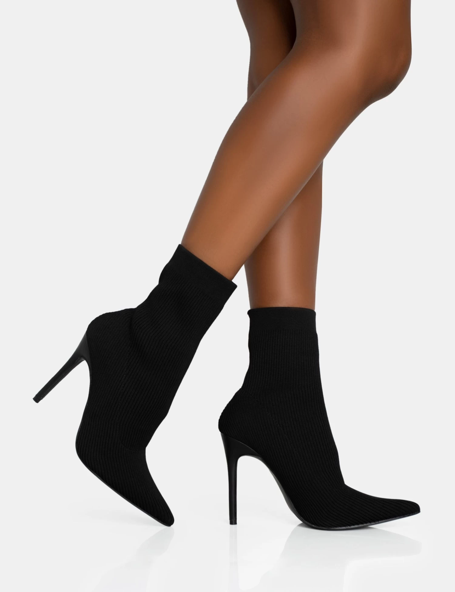 Mirival Black Knitted Stiletto Sock Pointed Toe Ankle Boots 2 Mirival Black Knitted Stiletto Sock Pointed Toe Ankle Boots - Image 2