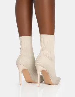 Mirival Off White Knitted Stiletto Sock Pointed Toe Ankle Boots 7 Mirival Off White Knitted Stiletto Sock Pointed Toe Ankle Boots -Chic Step Shop 771A5875 scaled