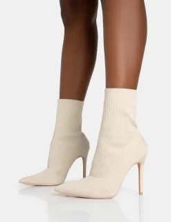 Mirival Off White Knitted Stiletto Sock Pointed Toe Ankle Boots 6 Mirival Off White Knitted Stiletto Sock Pointed Toe Ankle Boots -Chic Step Shop 771A5876 scaled