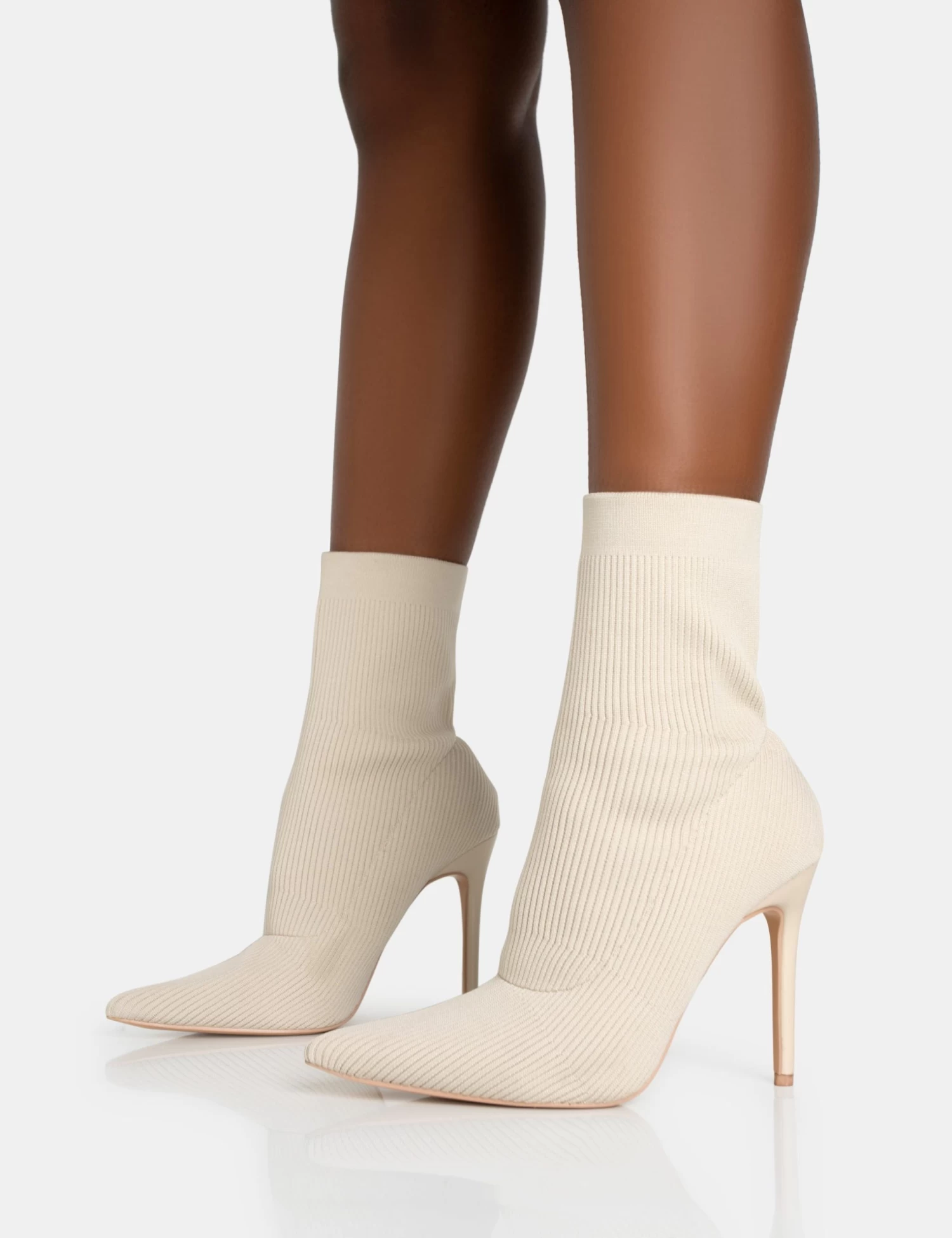 Mirival Off White Knitted Stiletto Sock Pointed Toe Ankle Boots 3 Mirival Off White Knitted Stiletto Sock Pointed Toe Ankle Boots - Image 3