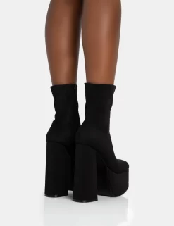 Dominate Black Nylon Platform Rounded Square Toe Block Heeled Ankle Boots -Chic Step Shop 771A5887 scaled