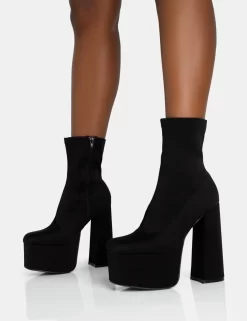 Dominate Black Nylon Platform Rounded Square Toe Block Heeled Ankle Boots -Chic Step Shop 771A5888 scaled