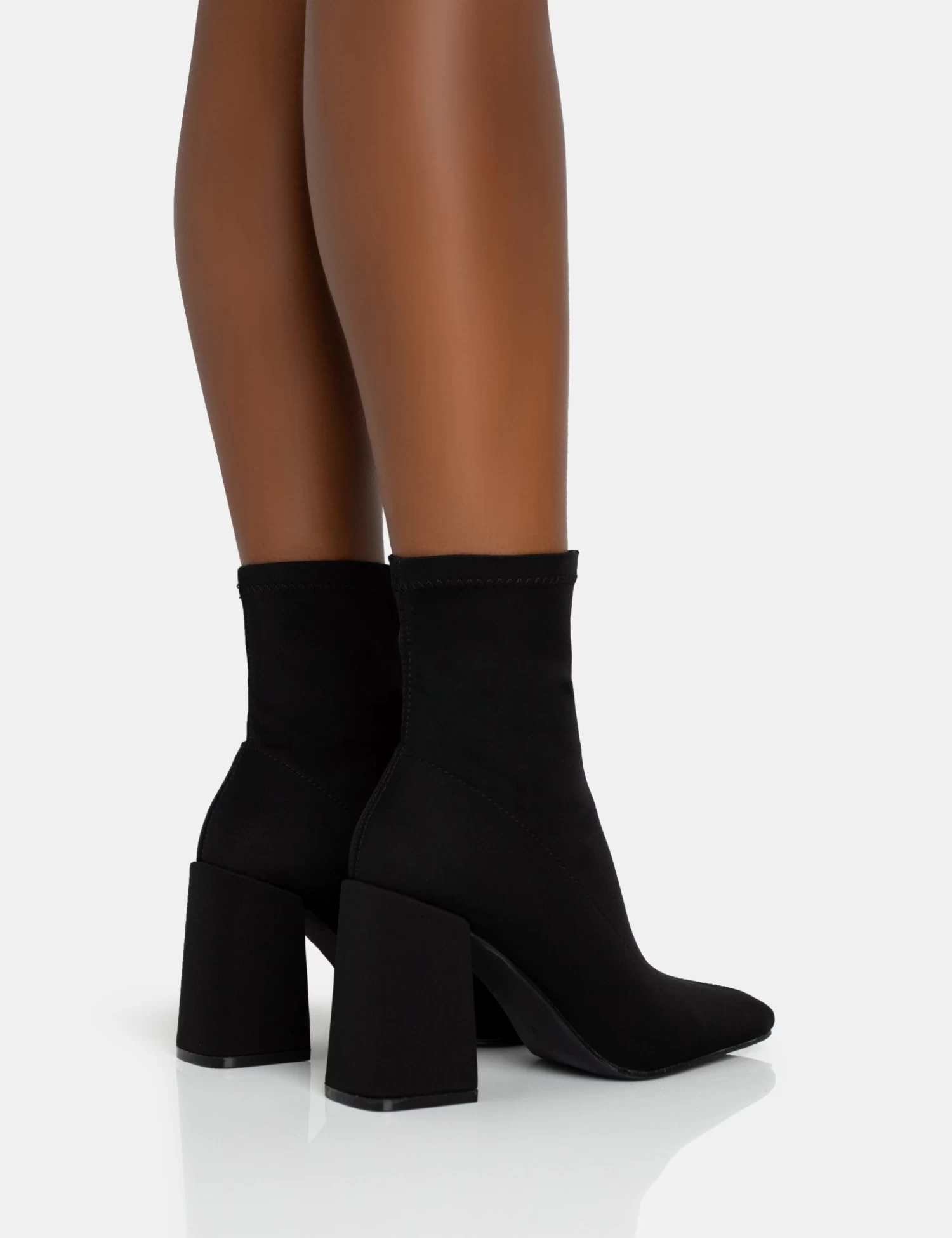 Delani Black Neoprene Zip Up Rounded Pointed Toe Block Heel Ankle Boots 4 Delani Black Neoprene Zip Up Rounded Pointed Toe Block Heel Ankle Boots - Image 4