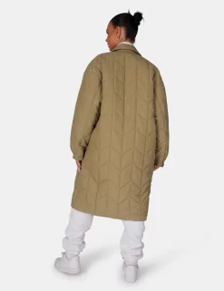 Chevron Quilted Longline Jacket Khaki -Chic Step Shop 771A5909