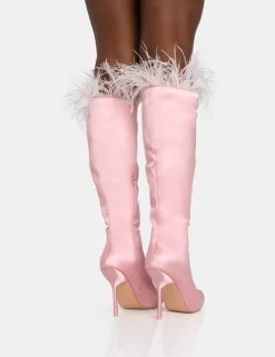Baddie Baby Pink Satin Feather Pointed Toe Stiletto Knee High Boots 7 Baddie Baby Pink Satin Feather Pointed Toe Stiletto Knee High Boots -Chic Step Shop 771A5938 2ea0dfeb 2b27 4b37 874d 5714e9a91375 scaled