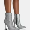 Arabella SIlver Glitter Pointed Toe Cake Stand Heeled Ankle Boots