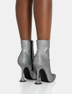 Arabella SIlver Glitter Pointed Toe Cake Stand Heeled Ankle Boots -Chic Step Shop 771A5946 scaled