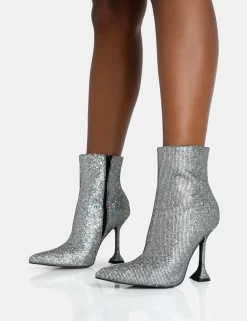 Arabella SIlver Glitter Pointed Toe Cake Stand Heeled Ankle Boots -Chic Step Shop 771A5947 scaled