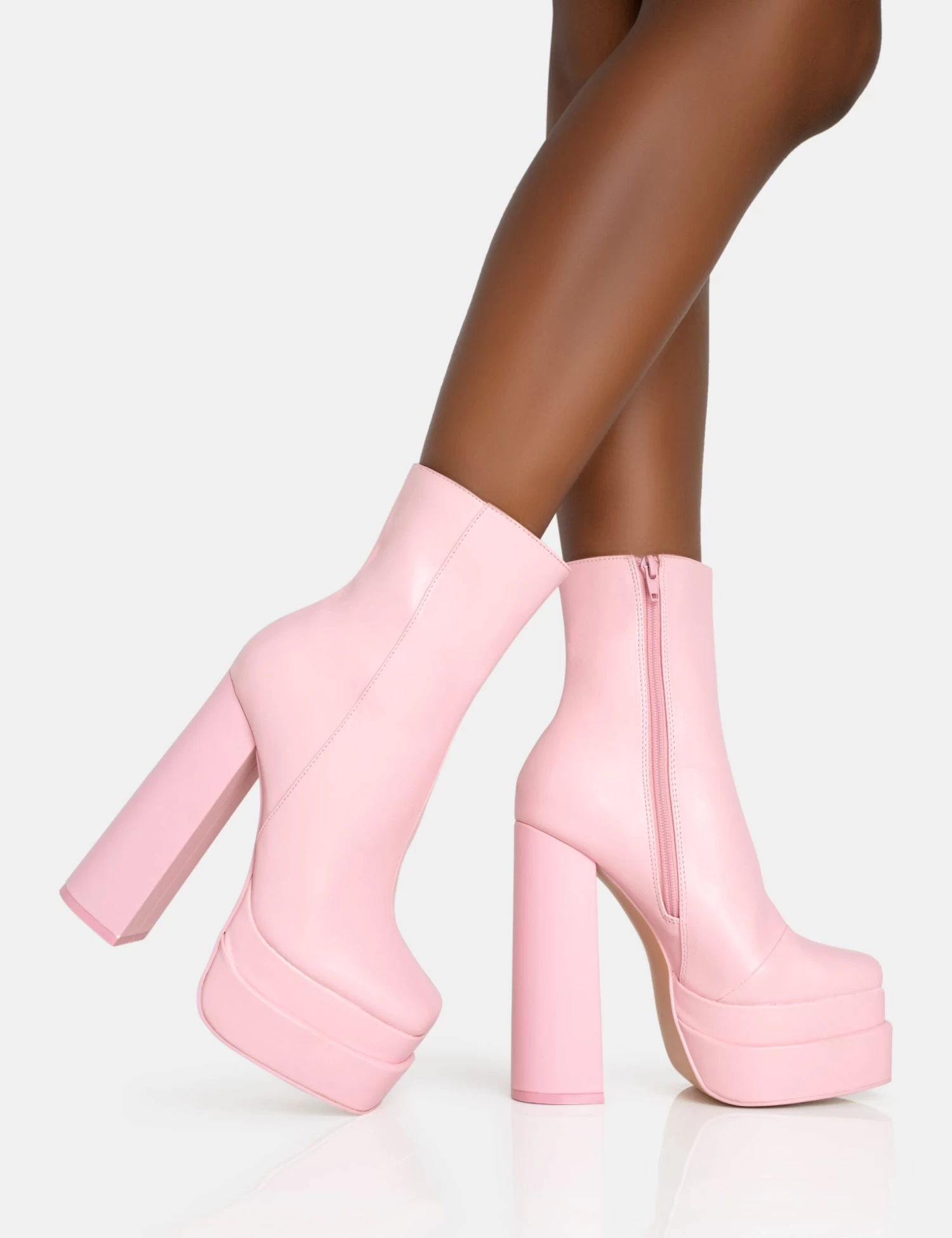 Supine Baby Pink PU Chunky Heeled Platform Ankle Boots 2 Supine Baby Pink PU Chunky Heeled Platform Ankle Boots - Image 2