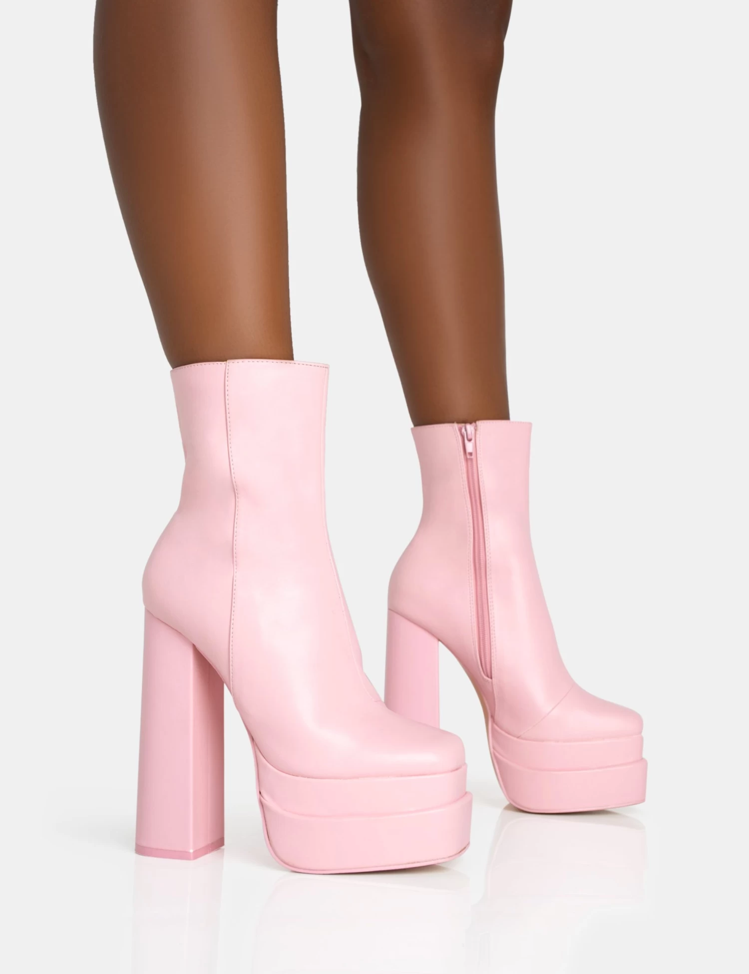 Supine Baby Pink PU Chunky Heeled Platform Ankle Boots 1 Supine Baby Pink PU Chunky Heeled Platform Ankle Boots