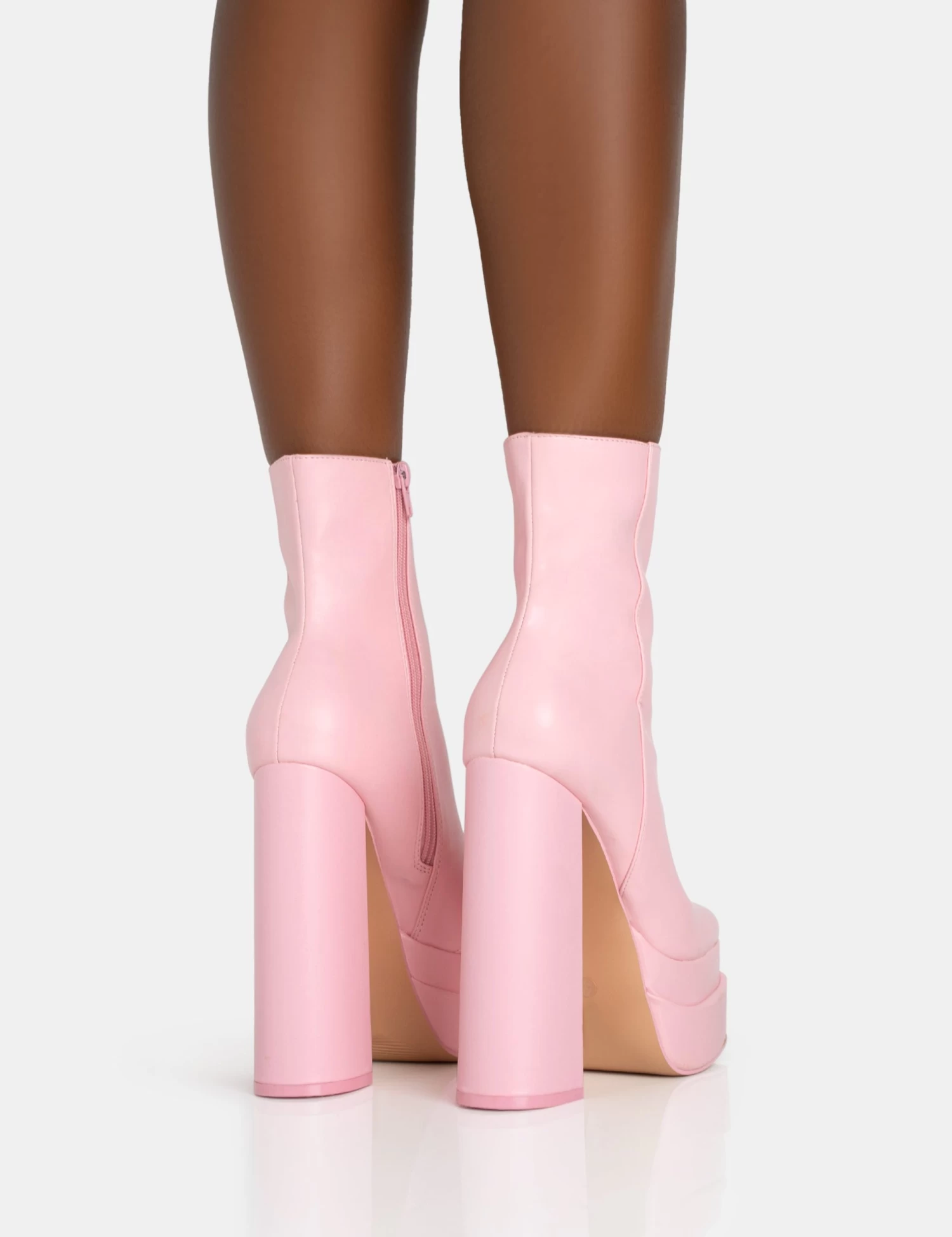 Supine Baby Pink PU Chunky Heeled Platform Ankle Boots 4 Supine Baby Pink PU Chunky Heeled Platform Ankle Boots - Image 4