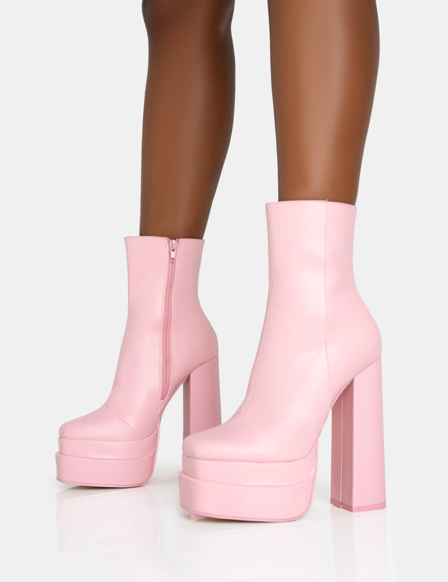 Supine Baby Pink PU Chunky Heeled Platform Ankle Boots 3 Supine Baby Pink PU Chunky Heeled Platform Ankle Boots - Image 3