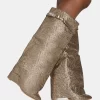 Echo Gold Glitter Twist Lock Detail Fold Over Pointed Toe Knee High Boots