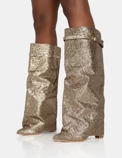 Echo Gold Glitter Twist Lock Detail Fold Over Pointed Toe Knee High Boots 6 Echo Gold Glitter Twist Lock Detail Fold Over Pointed Toe Knee High Boots -Chic Step Shop 771A6004 scaled