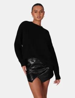 Oversized Knitted Crew Neck Jumper Black -Chic Step Shop 771A6124