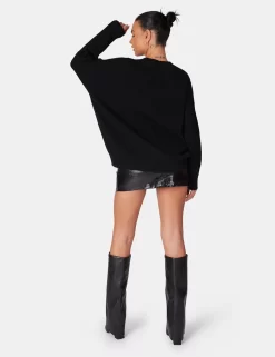 Oversized Knitted Crew Neck Jumper Black -Chic Step Shop 771A6142