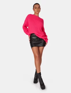 Oversized Knitted Crew Neck Jumper Pink -Chic Step Shop 771A6319