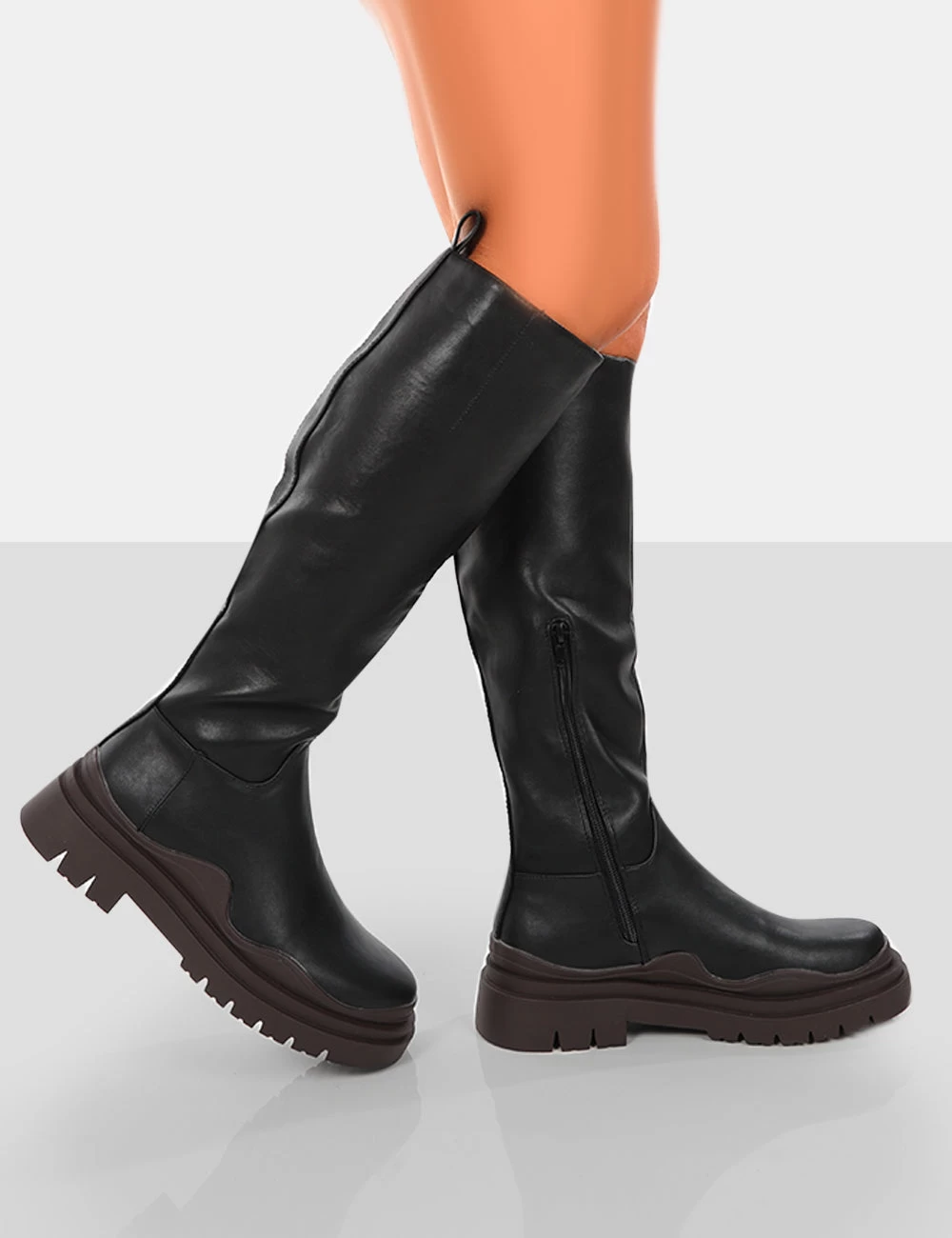 On Point Chocolate Black PU Chunky Sole Knee High Boots 4 On Point Chocolate Black PU Chunky Sole Knee High Boots - Image 4