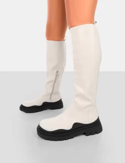 On Point Ecru Black PU Chunky Sole Knee High Boots 6 On Point Ecru Black PU Chunky Sole Knee High Boots -Chic Step Shop 771A6345copy