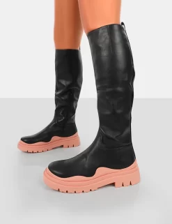 On Point Pink Black PU Chunky Sole Knee High Boots 7 On Point Pink Black PU Chunky Sole Knee High Boots -Chic Step Shop 771A6349