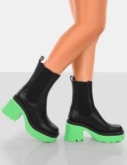 Step Up Black Green PU Platform Chunky Sole Heeled Ankle Boots 7 Step Up Black Green PU Platform Chunky Sole Heeled Ankle Boots -Chic Step Shop 771A6350copy