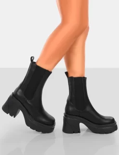 Step Up Wide Fit Black Drench PU Platform Chunky Sole Heeled Ankle Boots -Chic Step Shop 771A6354copy 3538beae 6d4e 4e32 a709 db54adb06ac5