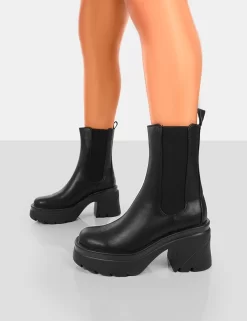 Step Up Black Drench PU Platform Chunky Sole Heeled Ankle Boots -Chic Step Shop 771A6357