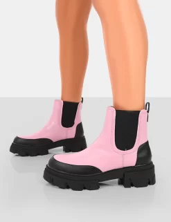 By Midnight Pink Pu Platform Chunky Sole Chelsea Boots 6 By Midnight Pink Pu Platform Chunky Sole Chelsea Boots -Chic Step Shop 771A6366copy