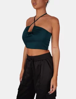 U Trim Satin Bralet Forest Green -Chic Step Shop 771A6556