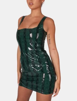SNAKE PU CORSET MINI DRESS GREEN -Chic Step Shop 771A6623