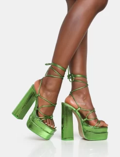 Glow Girl Green Mirror Lace Up Platform High Heels -Chic Step Shop 771A6674 scaled