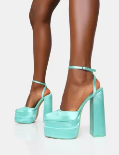 Moonchild Turquoise Satin Closed Toe Statement Platform Block Heels -Chic Step Shop 771A6698 scaled