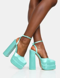 Moonchild Turquoise Satin Closed Toe Statement Platform Block Heels -Chic Step Shop 771A6699 scaled