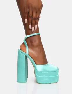 Moonchild Turquoise Satin Closed Toe Statement Platform Block Heels -Chic Step Shop 771A6702 scaled
