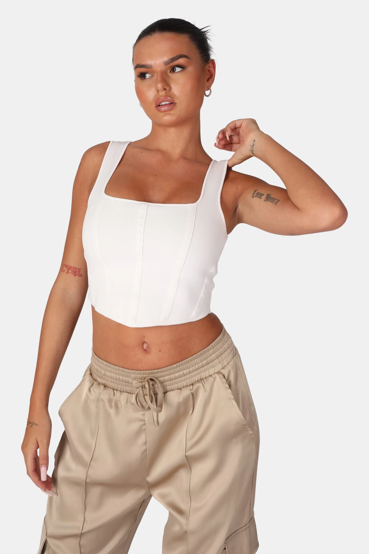 SEAM DETAIL KNITTED CORSET TOP WHITE 1 SEAM DETAIL KNITTED CORSET TOP WHITE