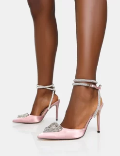 Cupid Baby Pink Satin Diamante Wrap Around Pointed Court Stiletto Heels -Chic Step Shop 771A6725 scaled