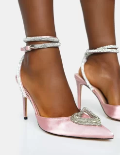 Cupid Baby Pink Satin Diamante Wrap Around Pointed Court Stiletto Heels -Chic Step Shop 771A6730 scaled